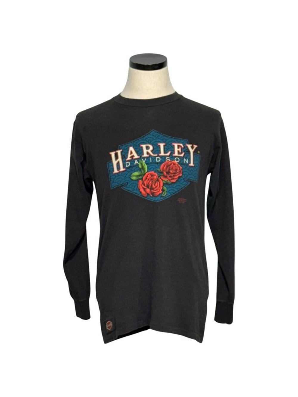 Harley-Davidson 90s Long Sleeve Shirt 3D Emblem Black Rose Venice Beach Medium